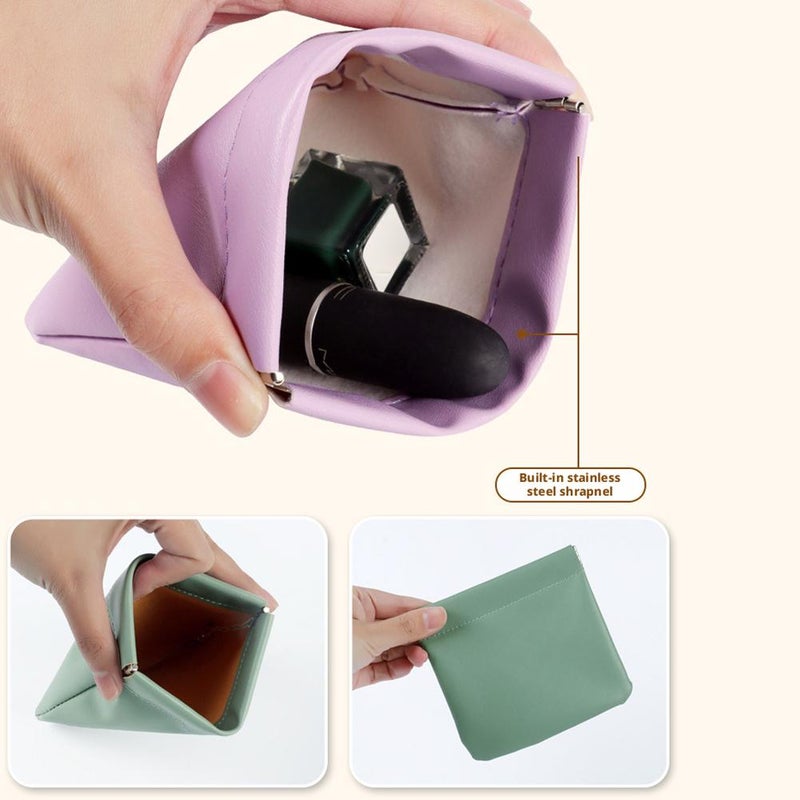 Snap Closure Leather Organizer Pouch - Magnetic Self-Sealing Cosmetic Bag, Portable Waterproof PU Leather Pouch (Set A) - Image 2